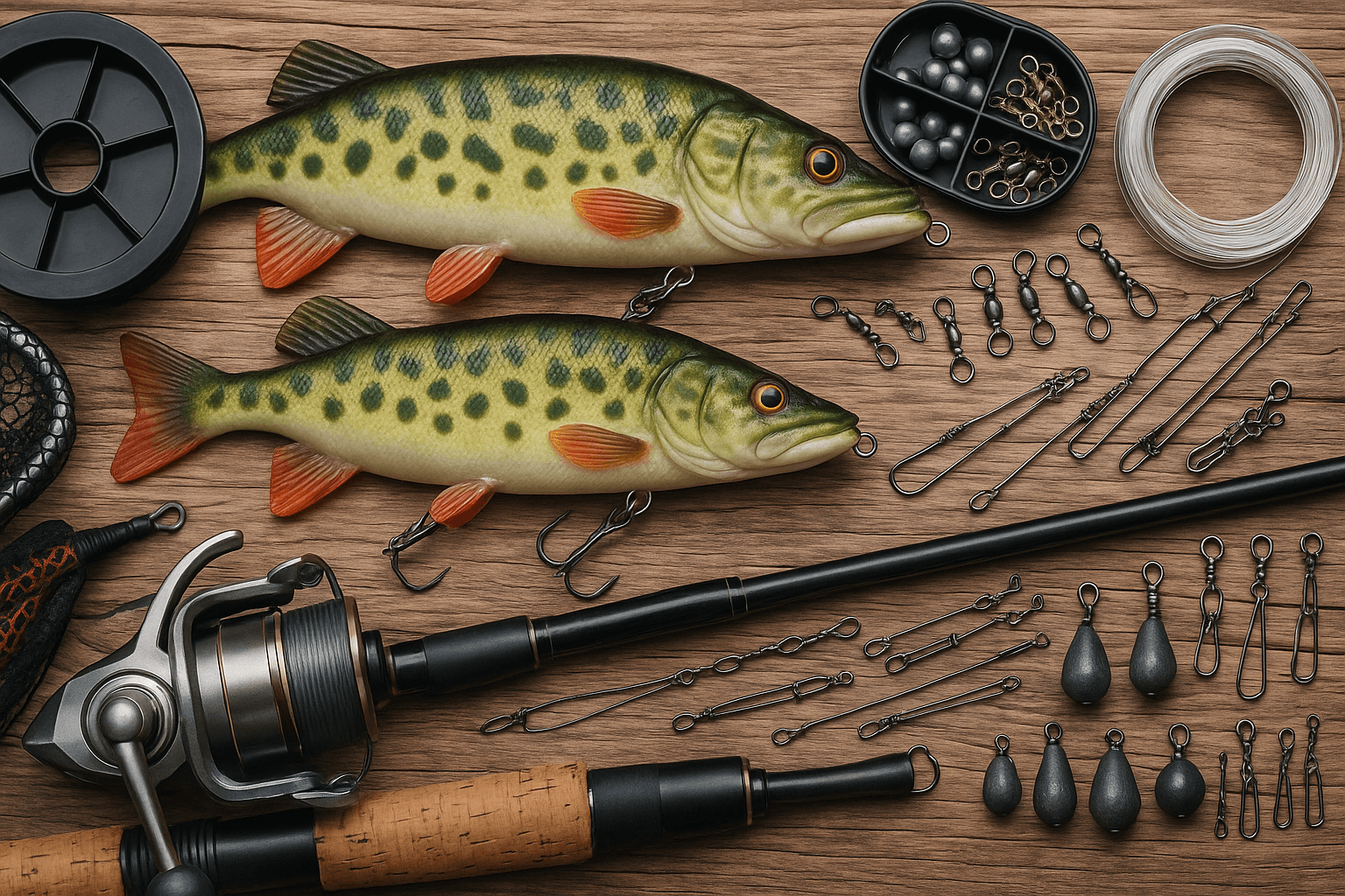 Hecht-Setup auf Matte: Ruten, Rollen, Vorfächer – Carp2Pike