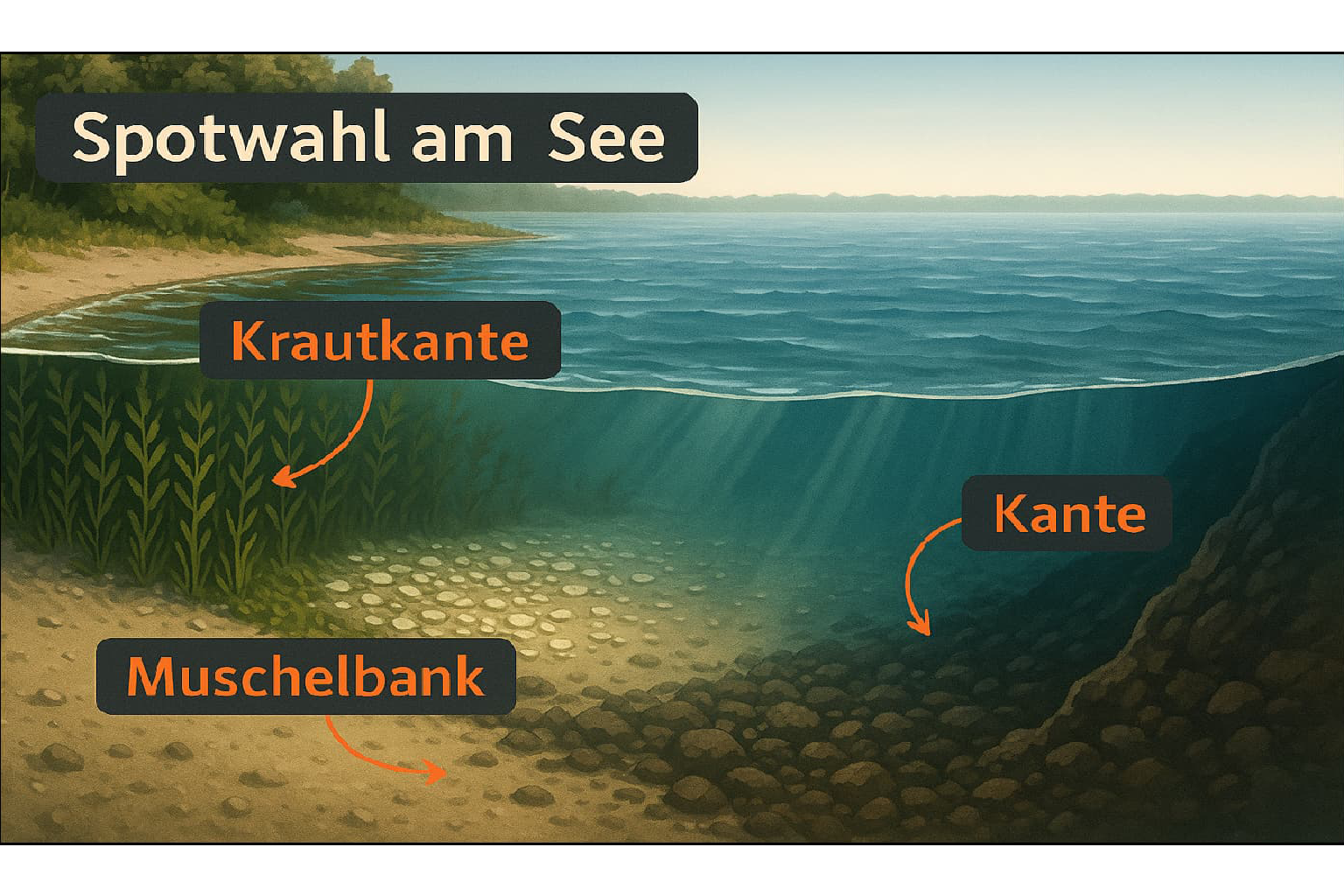 Spotwahl am See mit Krautkanten, Muschelbank und Kante