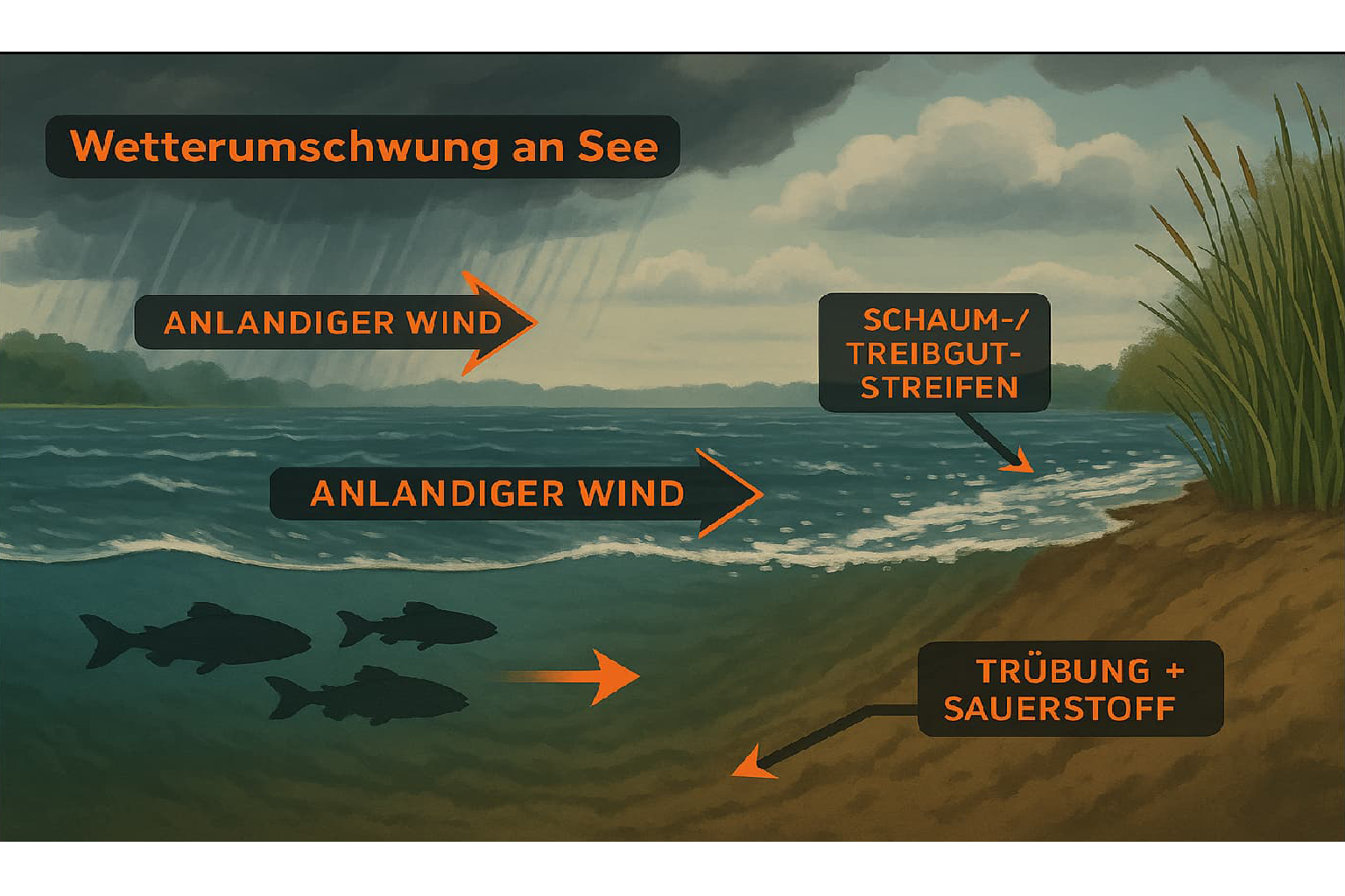 Wetterumschwung am See mit anlandigem Wind – Praxisbeispiel